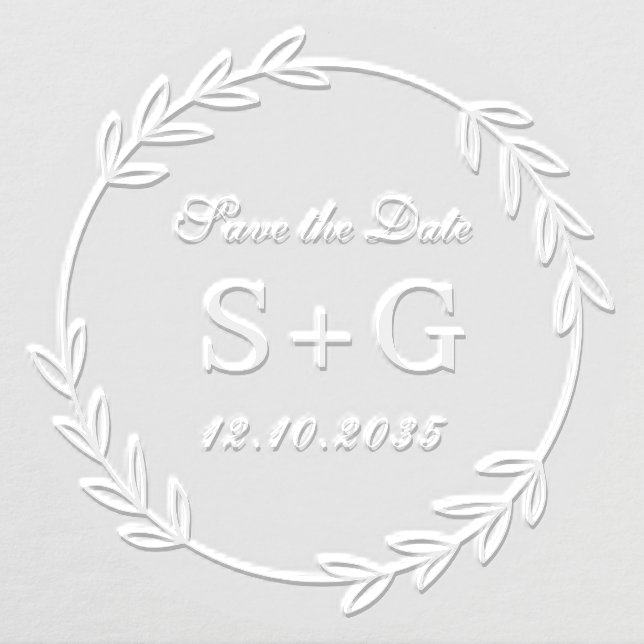 Save The Date Greenery Wreath Wedding Monogram Embosser (Design)