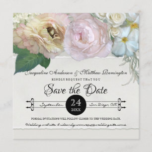 Save the Date Grey Ombre Flowers Peony Roses Invitation