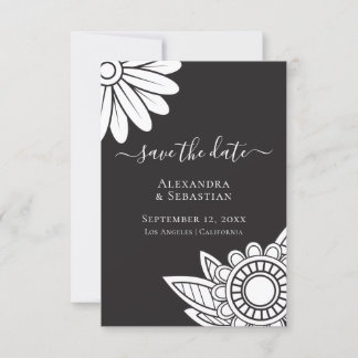 Save The Date Grey White Flower Typography Wedding