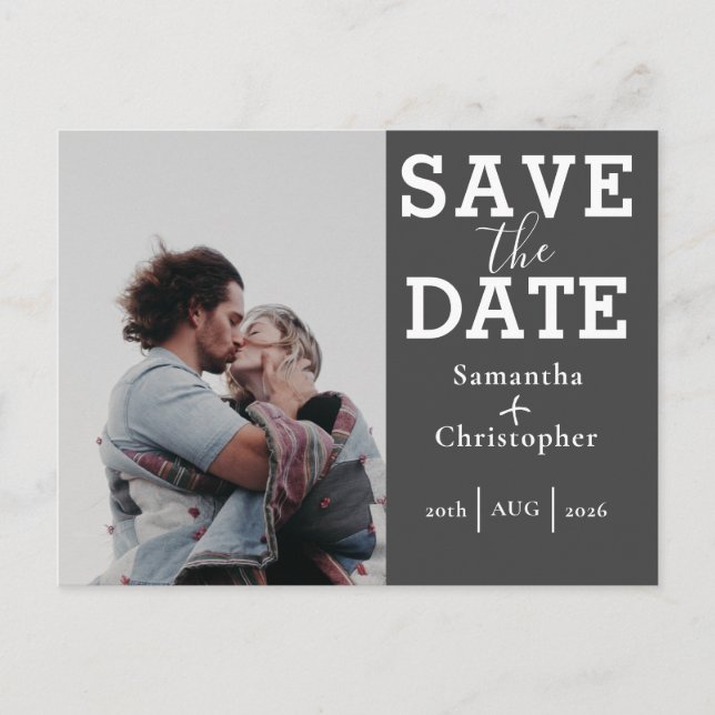 Save the Date Grey & White Photo Template Wedding (Front)
