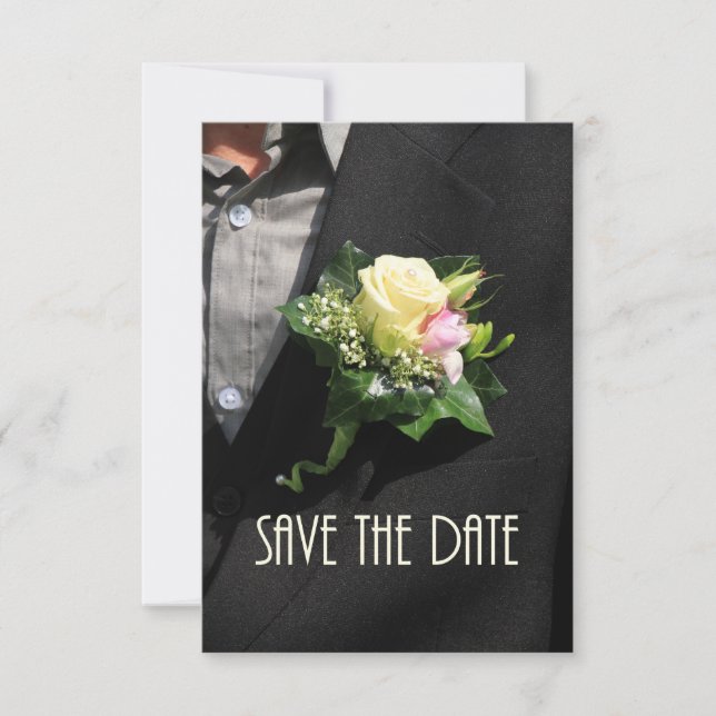 Save the Date grooms Boutonniere (Front)