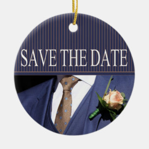 Save the Date Groom's boutonniere Ceramic Ornament