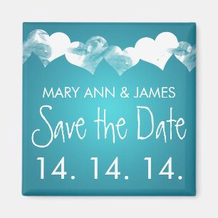Save The Date Grunge Hearts Turquoise Magnet