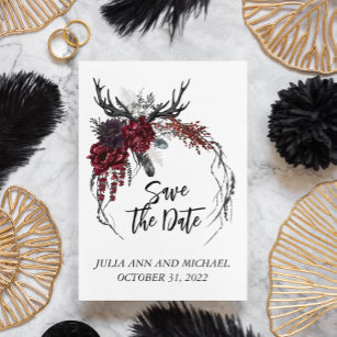 Save the Date Halloween Fall Wedding Floral  Note Card