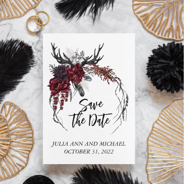 Save the Date Halloween Fall Wedding Floral  Note Card (Creator Uploaded)