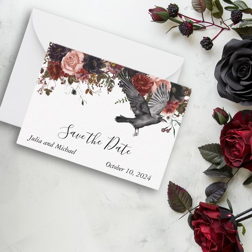 Save the Date Halloween Fall Wedding Raven Note Card