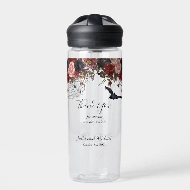 Save the Date Halloween Fall Wedding Watercolor    Water Bottle (Front)
