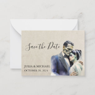 Save the Date Halloween Frankenstein Bride Note Card