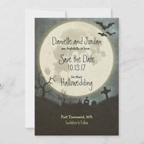 Save the Date Halloween wedding _ moon cemetery