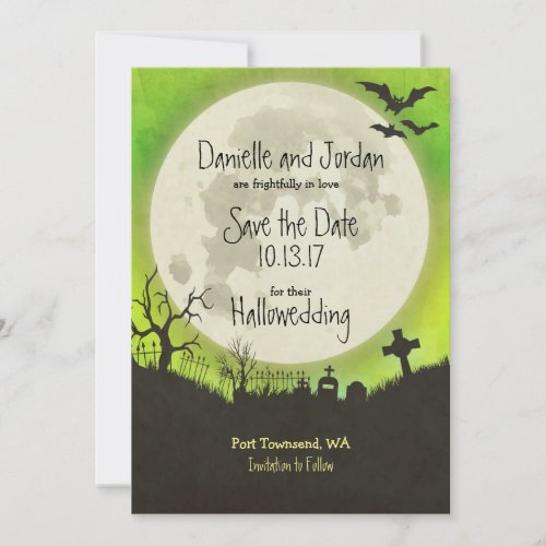 Save the Date Halloween wedding _ moon cemetery