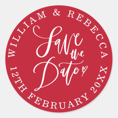 Save the Date Hand Script Heart Circular Classic Round Sticker