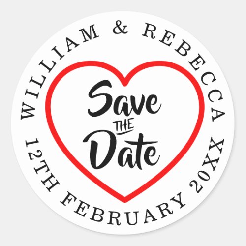 Save the Date Hand Script Heart Circular Classic Round Sticker