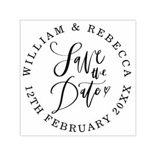 Save the Date Hand Script Heart Circular Self-inking Stamp