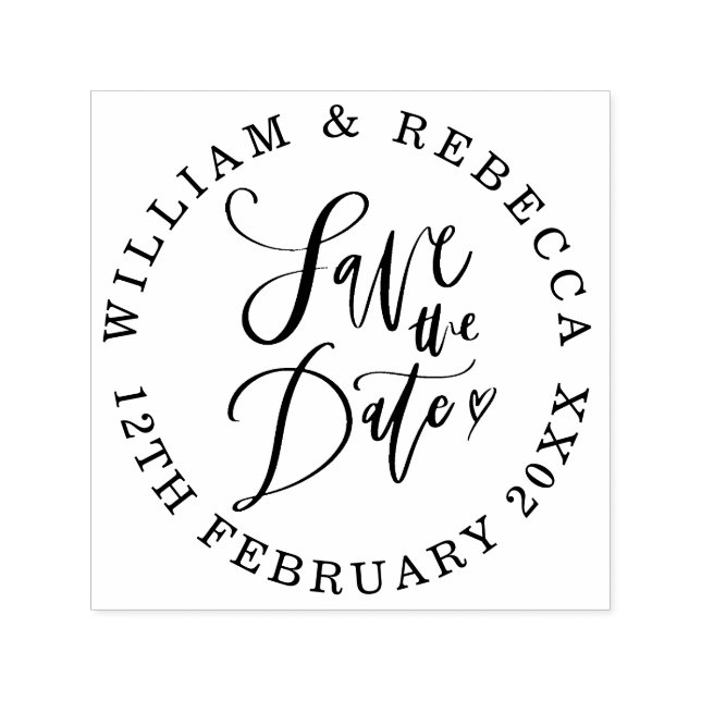 Save the Date Hand Script Heart Circular Self-inking Stamp (Design)