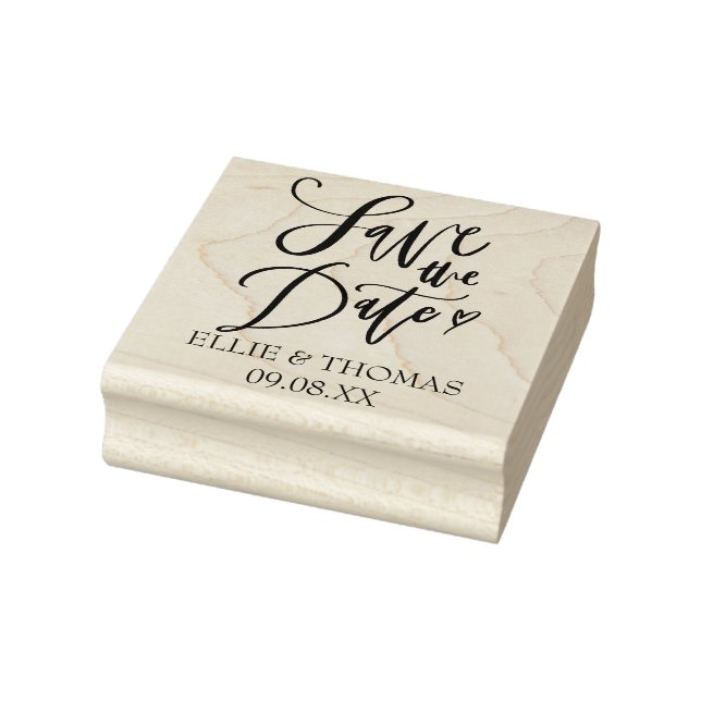 Save the Date Hand Script Heart Rubber Stamp (Stamp)