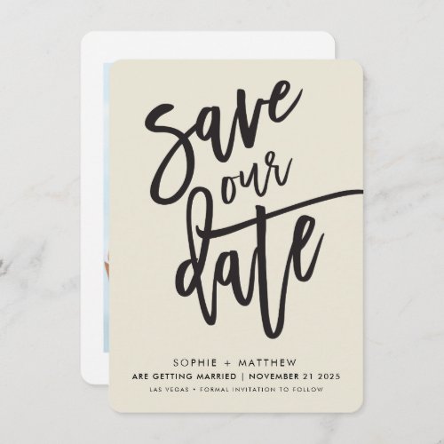 SAVE THE DATE handlettered script black ivory Invitation