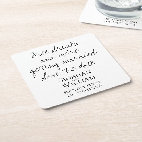 Save The Date Handwritten Personalized Square Paper Coaster