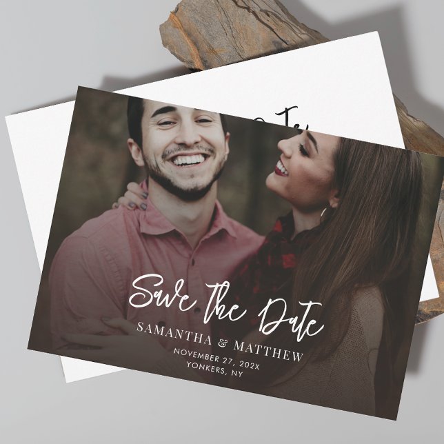 Save the Date Handwritten Photo Elegant Wedding (Modern Photo Wedding Save the Date Announcement)