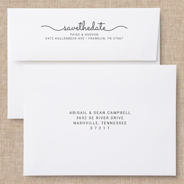 Save the Date Handwritten Script Back Addressed Envelopes (Linen)