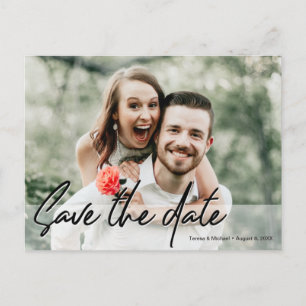 Save the Date Handwritten script Engagement Photo Postcard