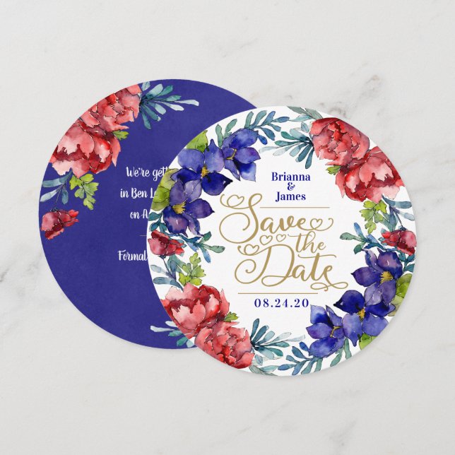Save The Date | Happiness Watercolor Floral Invitation (Front/Back)
