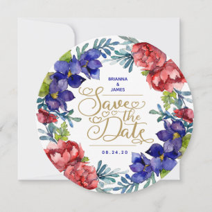 Save The Date Happiness Watercolor Floral Invitation