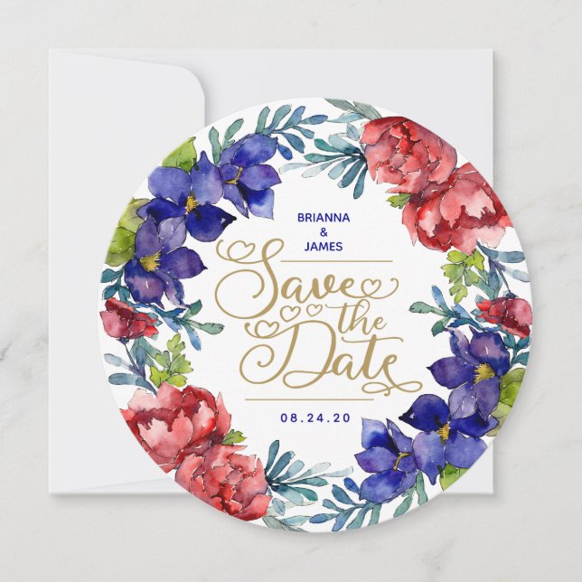 Save The Date | Happiness Watercolor Floral Invitation (Front)