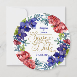 Save The Date Happiness Watercolor Floral Invitation