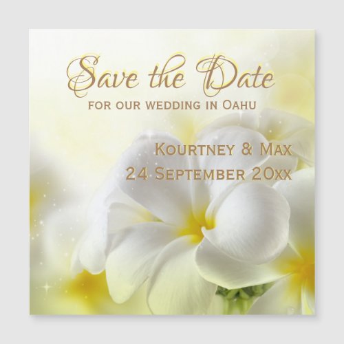 Save the Date Hawaii White Plumeria Magnetic Card