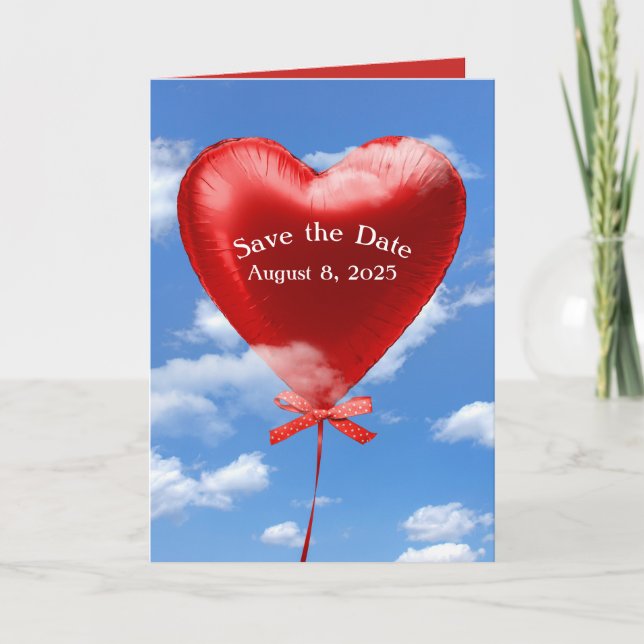 Save the Date heart balloon in clouds Card (Front)