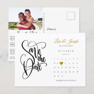 Save the Date Heart Calendar Photo QR Code Announcement Postcard
