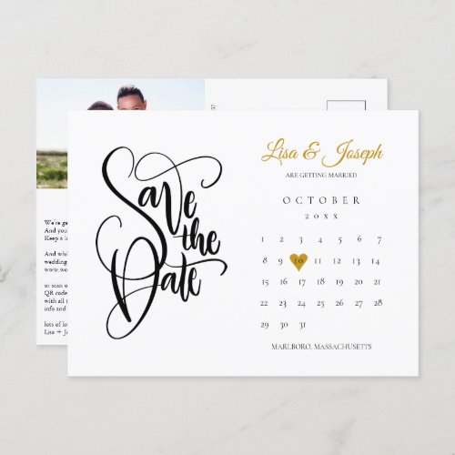 Save the Date Heart Calendar Photo QR Code Announcement Postcard