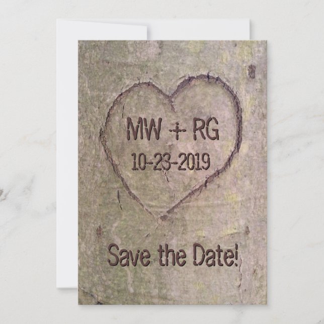 Save the Date, Heart Carved in Tree Announcement (Front)