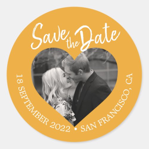 Save the Date Heart Photo Mellow Yellow  Classic Round Sticker