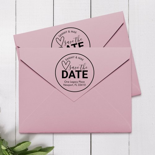 Save The Date Heart Return Address Rubber Stamp
