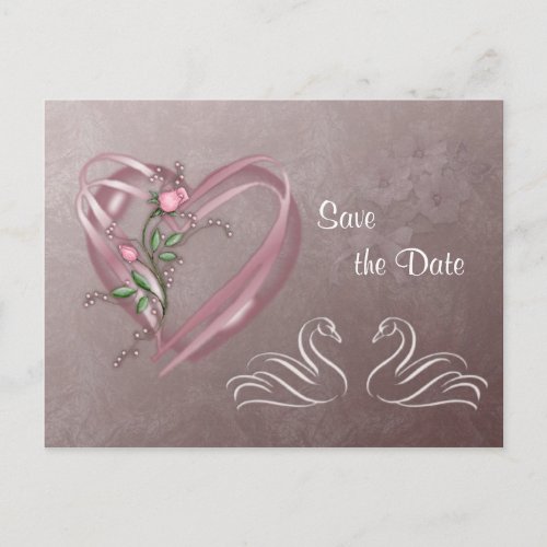 Save the Date _ Hearts and swans Postcard