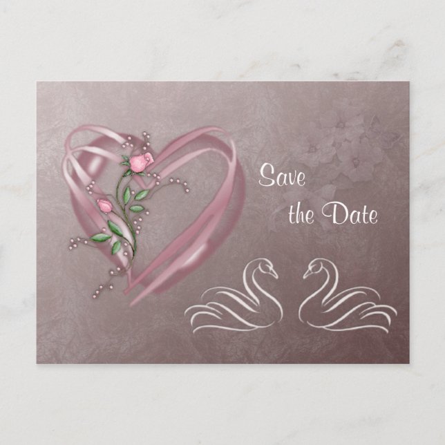 Save the Date - Hearts and swans. Postcard (Front)