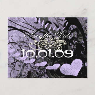 Save The Date - - Hearts and Swirls Lavender Announcement Postcard