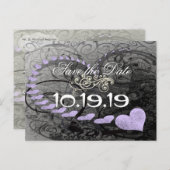 Save The Date Hearts and Swirls Lavender & Gray Announcement Postcard (Front/Back)