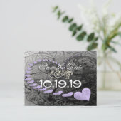 Save The Date Hearts and Swirls Lavender & Gray Announcement Postcard (Standing Front)