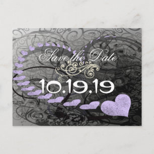 Save The Date Hearts and Swirls Lavender & Gray Announcement Postcard