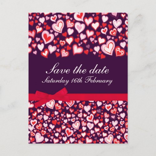 Save the date hearts  bows purple pink card