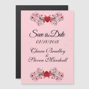 Save the Date Hearts Pink Magnetic Invitation