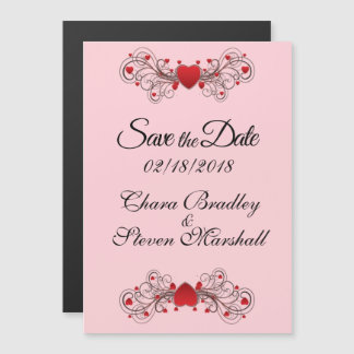 Save the Date Hearts Pink Magnetic Invitation