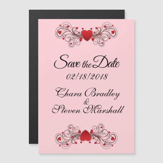 Save the Date Hearts Pink Magnetic Invitation (Front/Back)