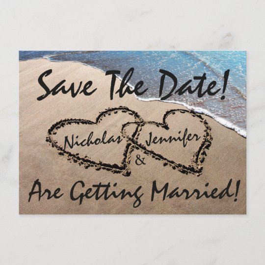 Save The Date Hearts Sand Beach Wedding Invitation Zazzle Com