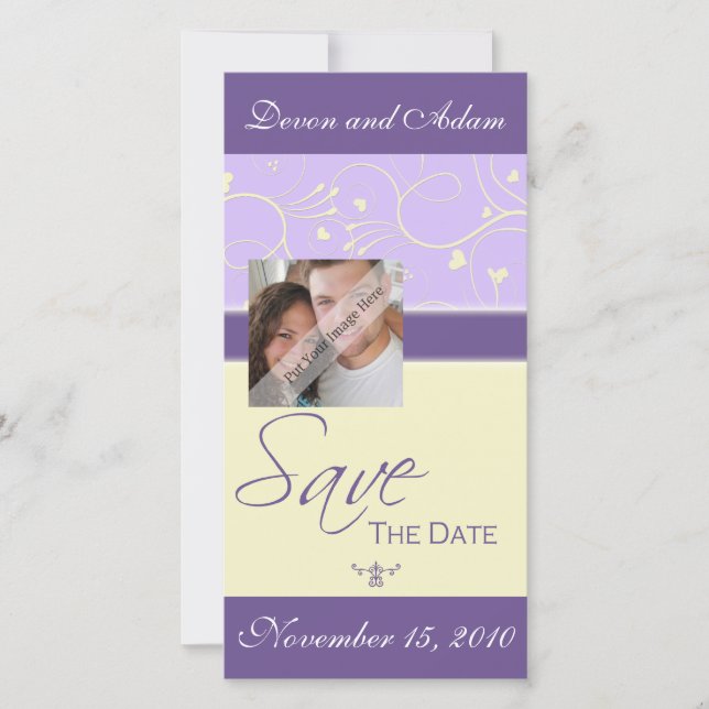 Save the Date Hearts & Swirls Wedding Photo Card (Front)
