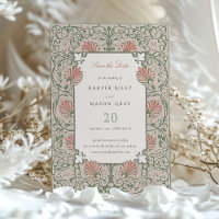 Save the Date Heritage Green & Coral Rococo