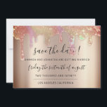 Save The Date Holographic Drips Rose Blush<br><div class="desc">Elegant simply save the date decorated with semi-transparent drips and a delicate script that completes the look of this design,  
You can change the color of the background on the back
Any other customization please sent me a message! Have a shiny always happy time! :) 
FlorenceK design</div>