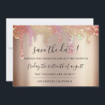 Save The Date Holographic Drips Rose Blush<br><div class="desc">Elegant simply save the date decorated with semi-transparent drips and a delicate script that completes the look of this design,  
You can change the color of the background on the back
Any other customization please sent me a message! Have a shiny always happy time! :) 
FlorenceK design</div>